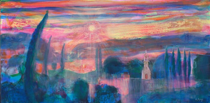 C'était une fin du jour où ta main c'était endormie dans la mienne, le paysage soupirait sous le feu corail du soleil. par François Pagé