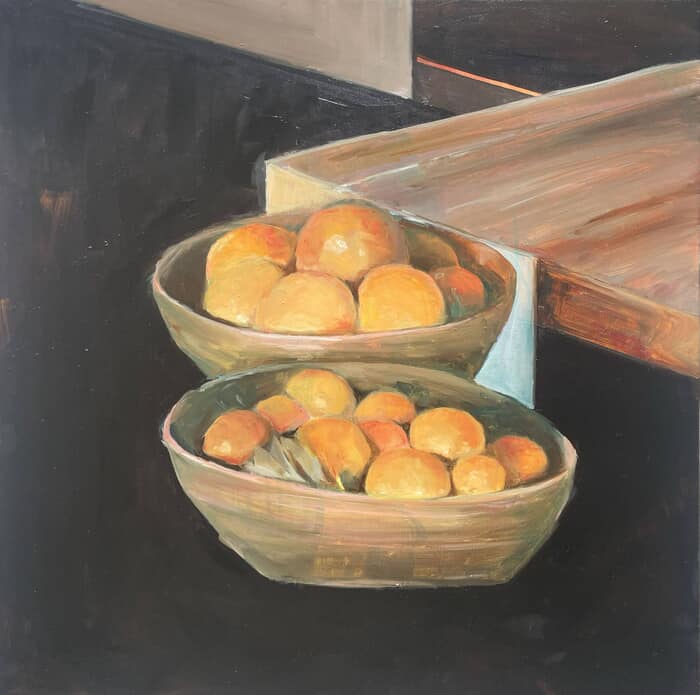 Two bowls with mandarins and oranges by Elina Evstig