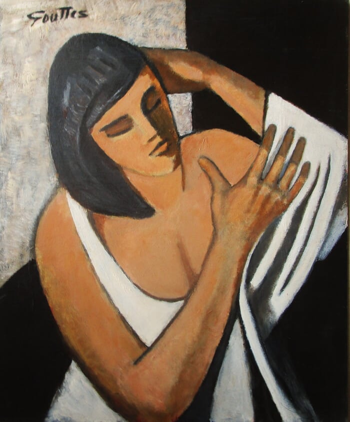 Femme à la serviette blanche. von Michel de Gouttes