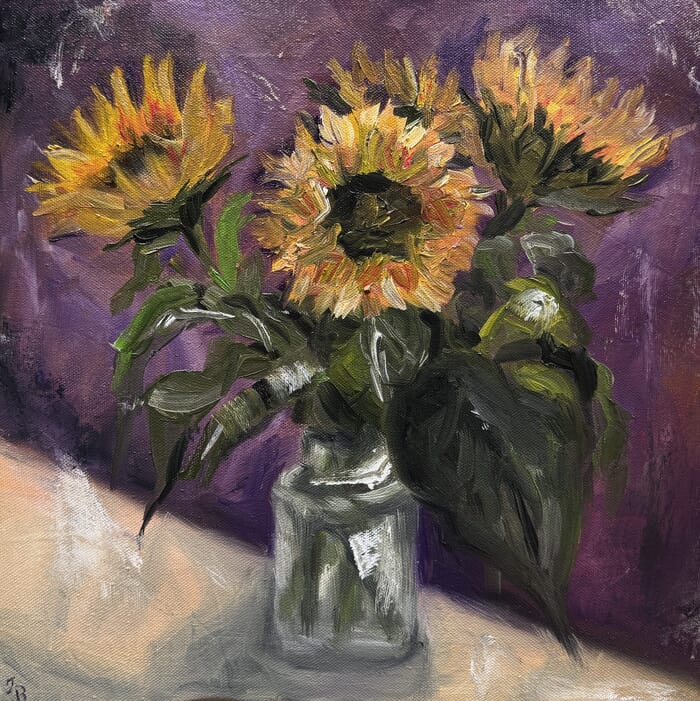 Sunflowers on Violet  by Iryna Besarab