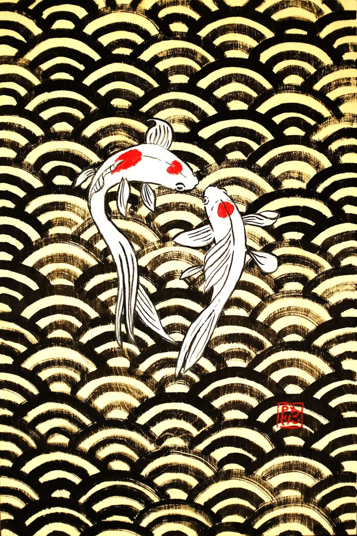 2 koi on wood par Péchane