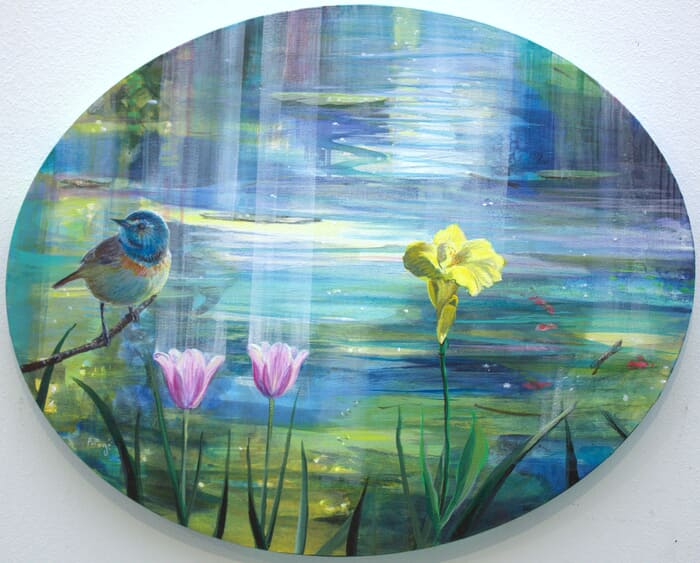  l'instant où l'oiseau me dit: L’étang chante toujours sous le frisson des robes à la grâce immobile, l’étrange règne des précieuses. par François Pagé