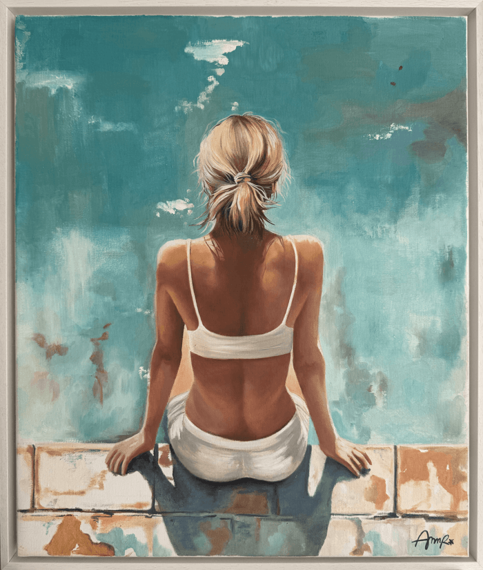 Jeune fille assise au bord de la piscine N°2 von Anne Laurentia Rouxel