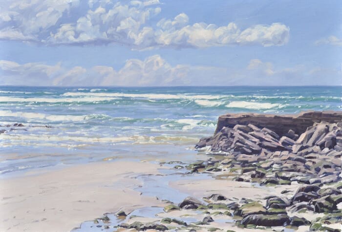 Beach at low tide, morning glow par Anne Baudequin