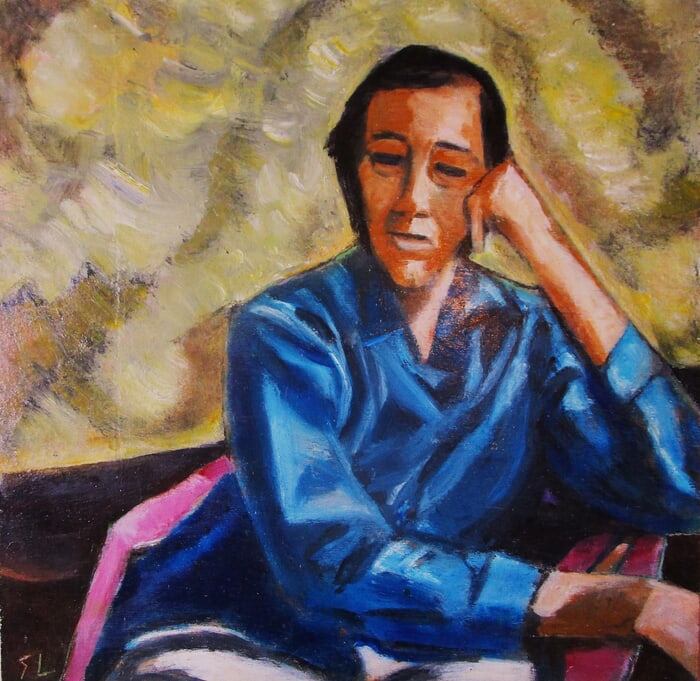 Modèle en bleu pensif by Michel de Gouttes