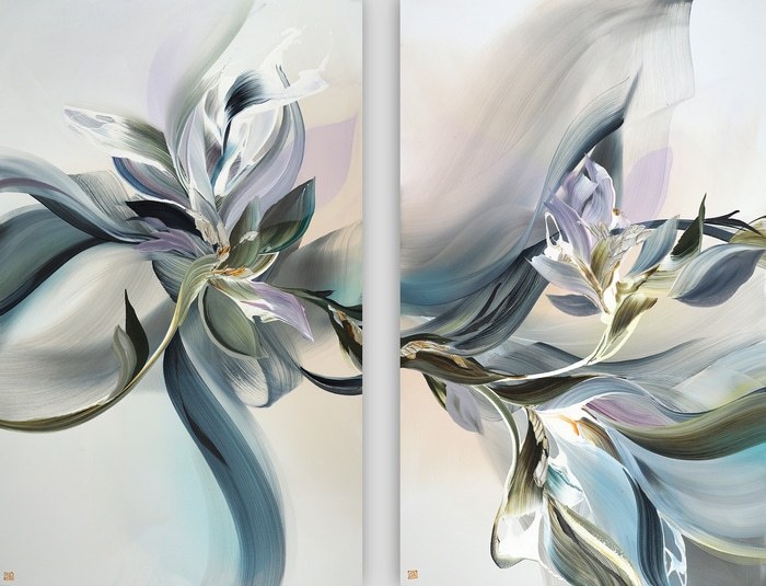 Magnolia Drift Diptych by Novi Lim