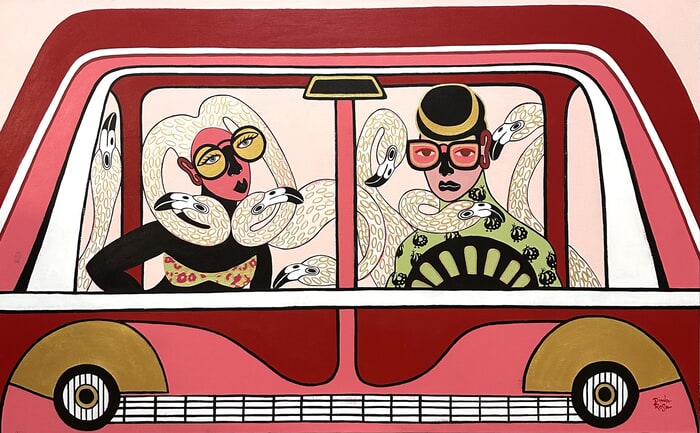 Driving with flamingos by Diana Rosa
