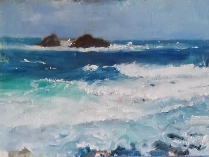Cape Cornwall oil sketch by Rosemary Burn