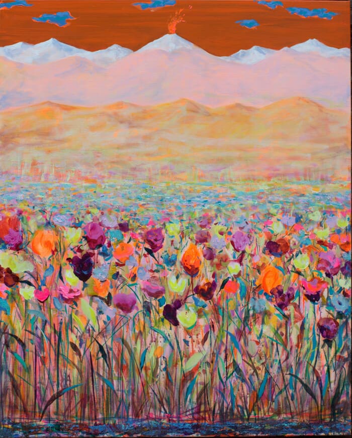 Au dessus des neiges coiffant les sommets, quelques nuages désuets jouaient naïvement à la mouche aveugle. Un jeune volcan au loin montrait que sa mère vivait bien encore; un vent chaud gonflait les robes des filles..... by François Pagé