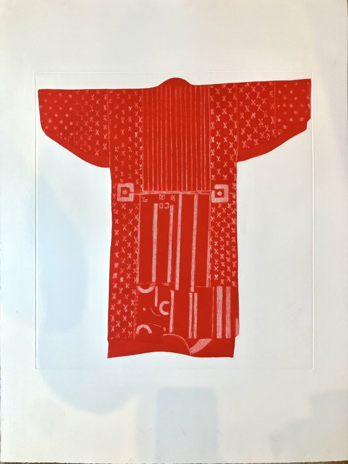 Denim Kimono Stripe Red by Anna Toppin