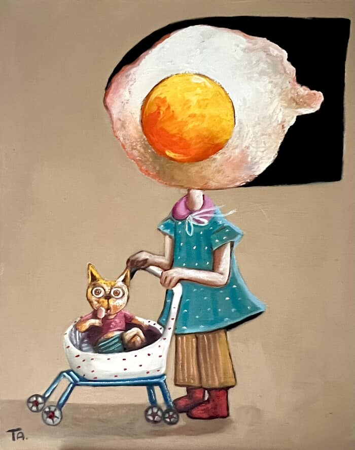 Egg girl with her cat by Ta Byrne