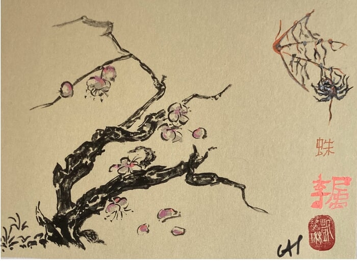 prunus et araignée, le réveil du Printemps by Catherine Hoang