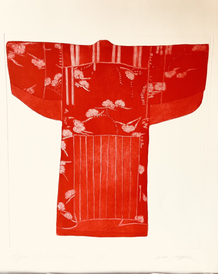 Denim Kimono Floral Red by Anna Toppin