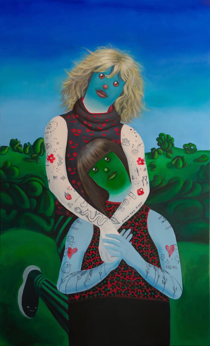 The Two Ones - Large Acrylic Two Emoji Bodies Portrait on Canvas by Natasha Lelenco