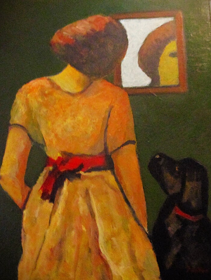 Jeune Fille au miroir avec son chien. by Michel de Gouttes