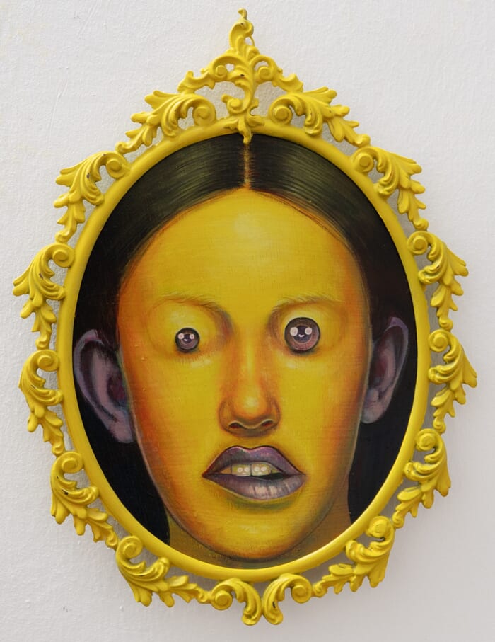 Emoji Yellow Portrait with Ornate Metal Frame by Natasha Lelenco