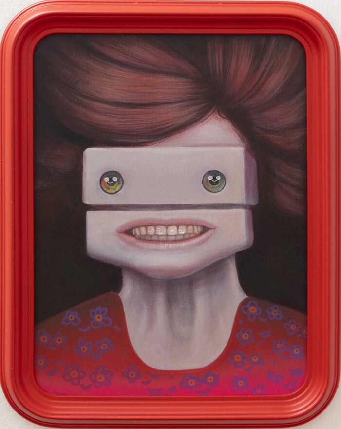 Manual Smile. Grimacing Emoji Framed Portrait by Natasha Lelenco