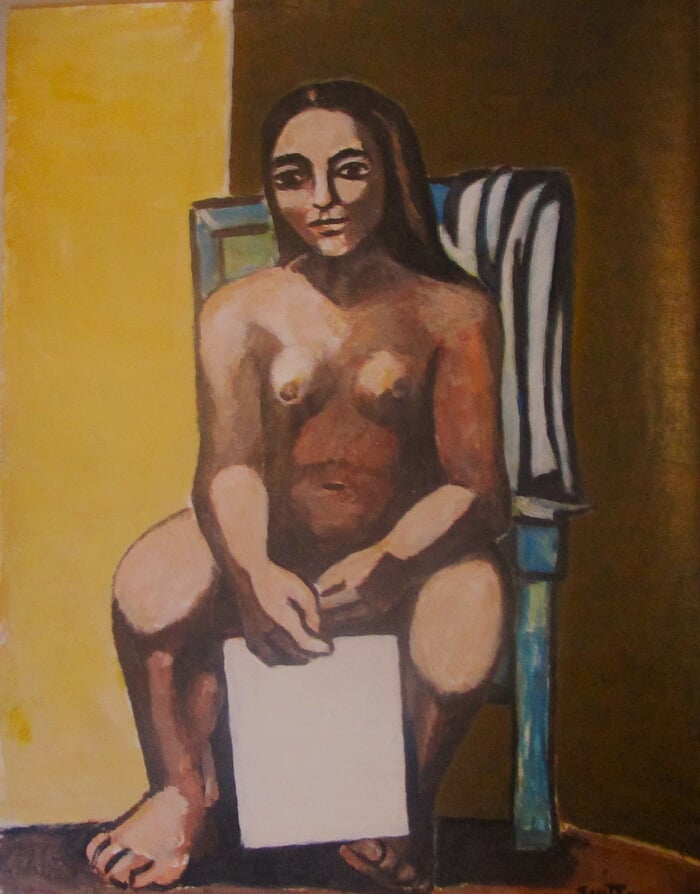 Modèle assis au repos avec toile. by Michel de Gouttes