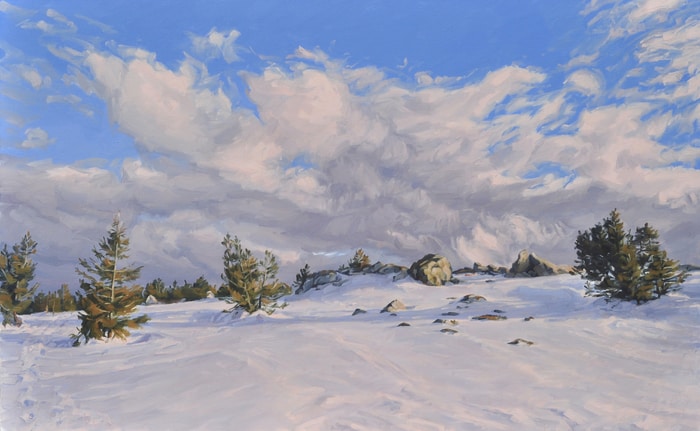 Mount Mézenc in snow, evening clouds von Anne Baudequin