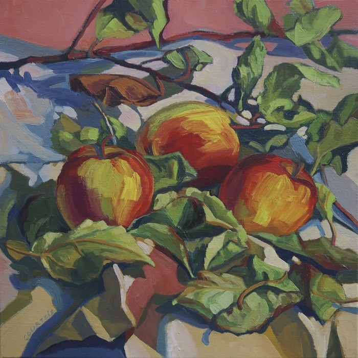 Trois pommes et feuilles von Hélène Courtois-Redouté