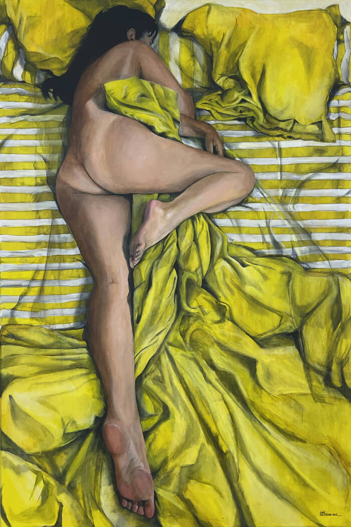LA FILLE DANS LES DRAPS JAUNES von Alain Rouschmeyer