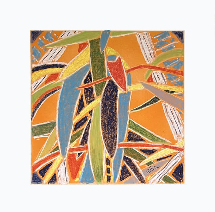 Feuilles, fond orange par Bernard Marie Collet