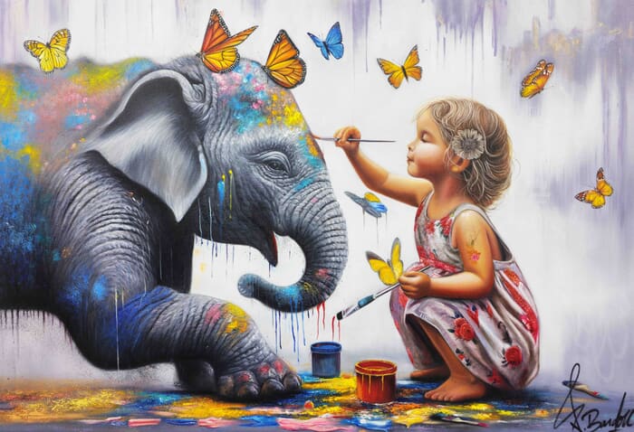 L'Éléphant et la Petite Fille Aux Papillons by Vincent Bardou