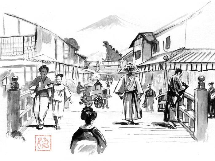 Edo bridge et monstre by Péchane