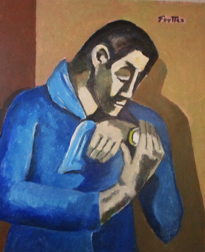 Modèle en bleu à la montre. by Michel de Gouttes