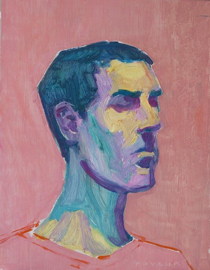 Autoportrait pop rose bleu jaune par Olivier Payeur