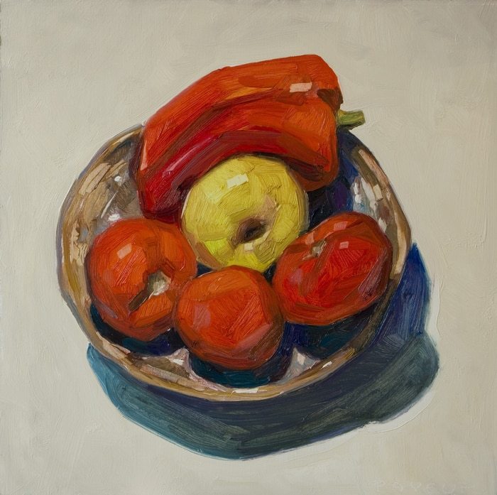 Red pepper, apple and tomatoes in a plate par Olivier Payeur