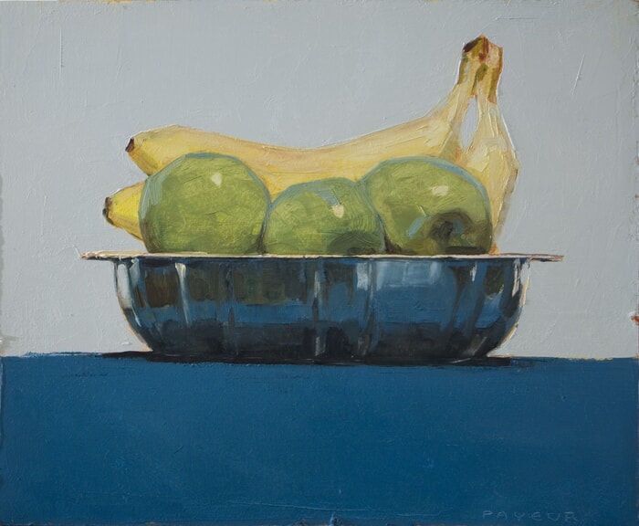 apples bananas in a plate in blue by Olivier Payeur