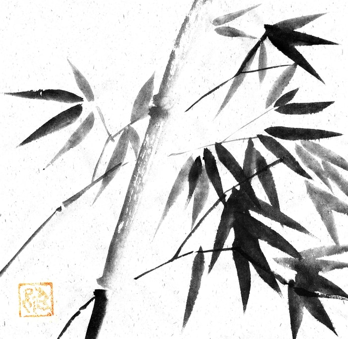 bamboo sur papier de riz brun by Péchane