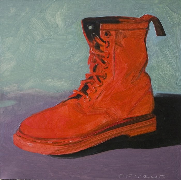 Doc marten's rouge pop sur fond vert violet by Olivier Payeur