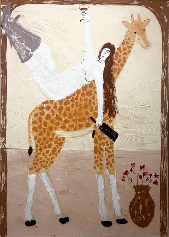 Femme et girafe folle by Riz Riz Rizz