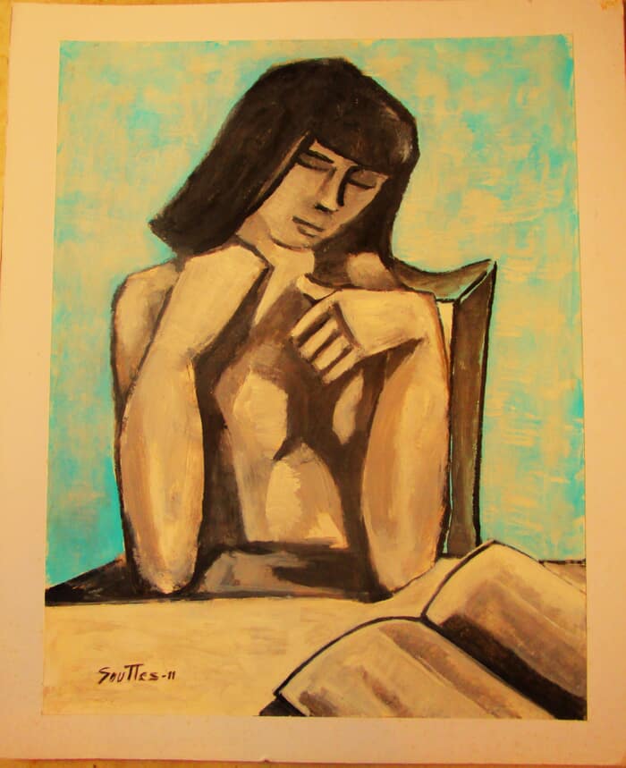 Jeune Fille assise lisant. par Michel de Gouttes