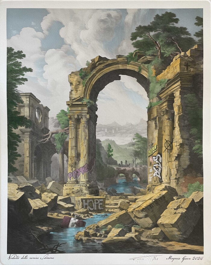 VEDUTA DELLE ROVINE ROMANE I, WATERCOLOUR SMALL par Magnus Gjoen