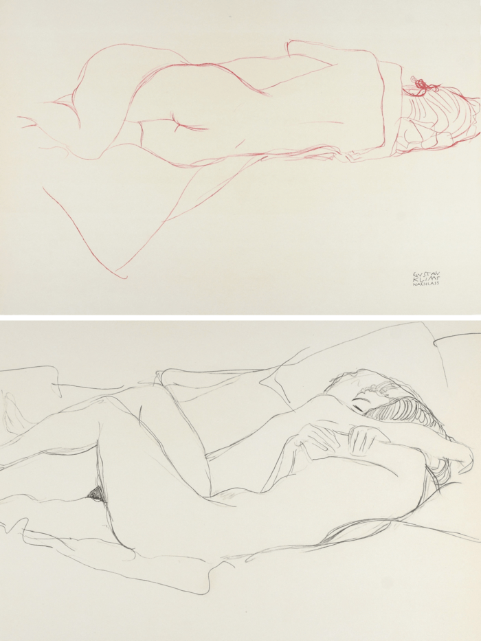 2 Lithographies | Etudes 1 & 2 pour le serpent d'eau / Deux femmes enlacées, 1905 par Gustav Klimt
