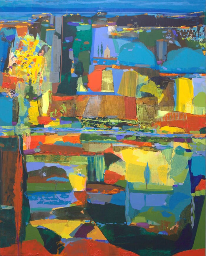 La nuit tombait sur le paysage, la chapelle heureuse hébergeait les chemins célestes, quelques parcelles veilleraient jusqu'à l'aube. von François Pagé