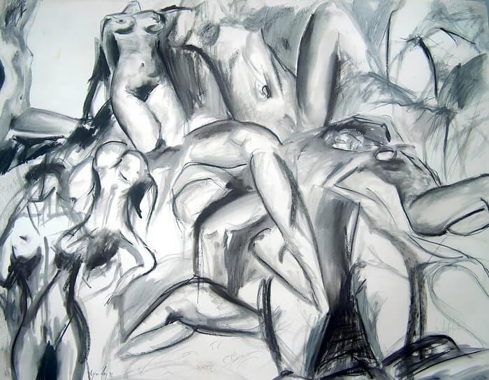 Erotisme de plomb 50x65cm - Mine plomb et térébenthine sur papier von Thibault Lepeudry