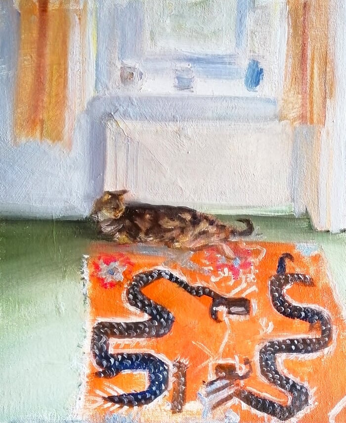 Cat on a Chinese mat by Rosemary Burn