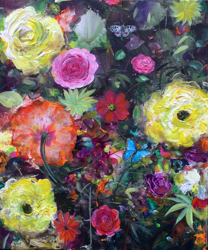 Après la pluie, nos baisers s'empourpraient dans le jardin défait. by François Pagé