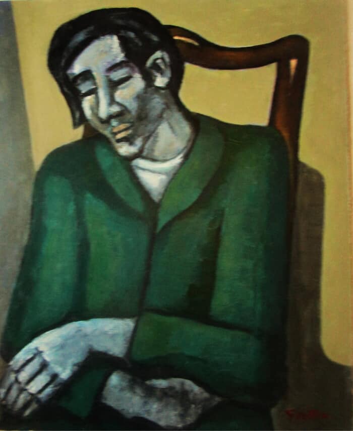 Modèle assis bras croisés assoupi von Michel de Gouttes