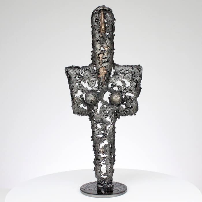 Idole CLXV - Sculpture métal corps bronze et acier par Philippe Buil