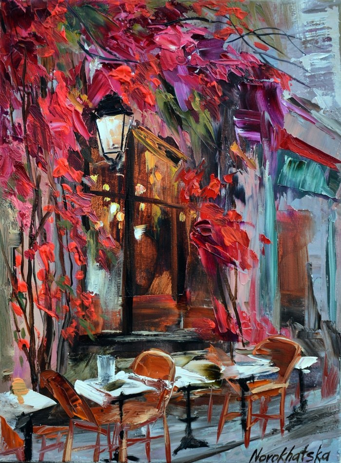 Café aux fleurs rouges by Olga Novokhatska