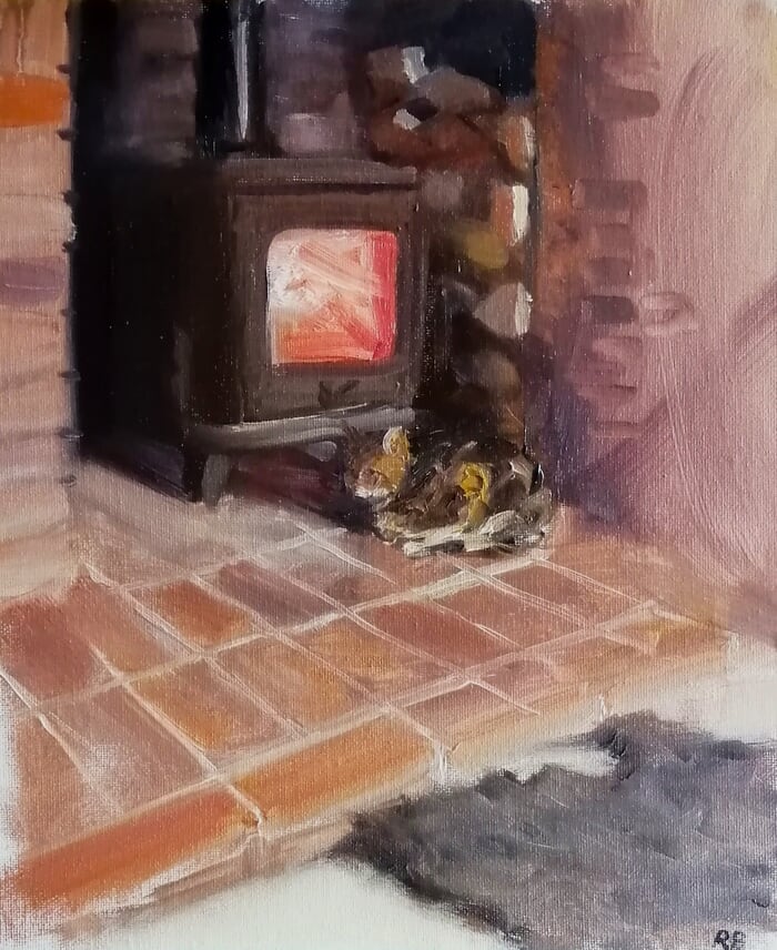 Cat and fire by Rosemary Burn