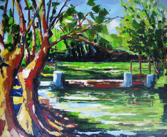 Plane trees at the riverside by Jean-Noël Le Junter