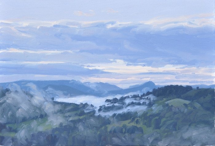 June 22, Morning Mists over the Mountains von Anne Baudequin