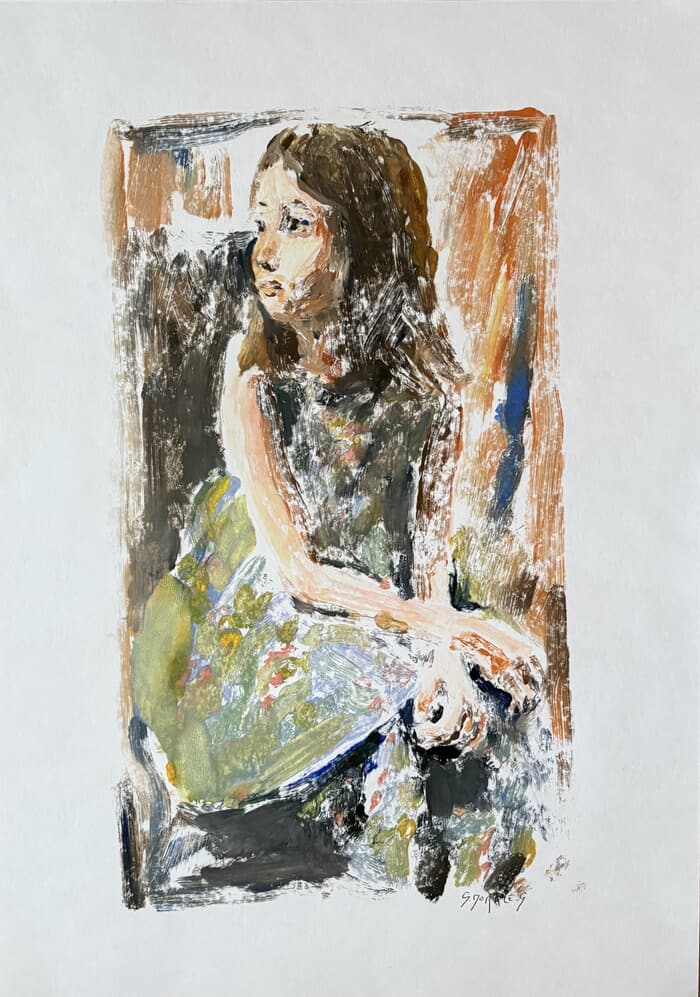 Monotype à la robe verte von Géraldine Morales