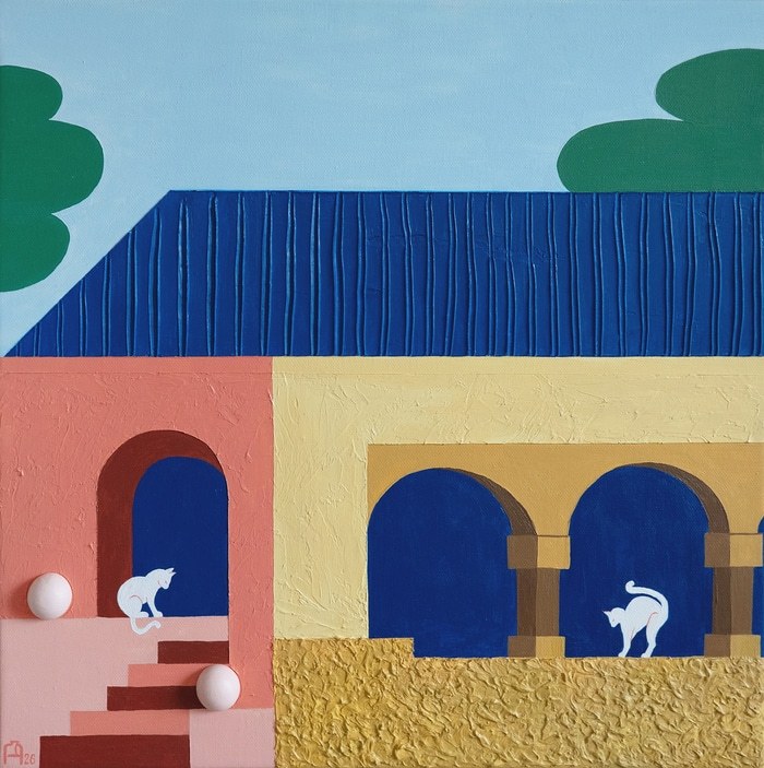 Quiet Courtyard with Cats by Apollinaria Manko